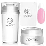 Aokitec French Tip Nail Stamp Kit - 4PCS Silicone Nail Stamper Kit Long & Short Clear Jelly Stamper for Nails with Scrapers Nail Art Design Tools Kit for French Manicure Salon Use Home DIY