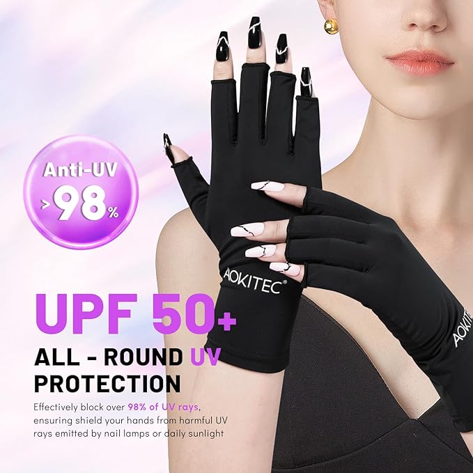 Aokitec UV Gloves for Nails - UPF50+ UV Protection Gloves for Gel