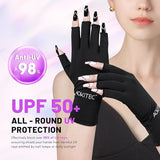 Aokitec UV Gloves for Nails - UPF50+ UV Protection Gloves for Gel Manicures, Anti-UV Gloves for Gel Nail Lamp Fingerless UV Gloves for Nail Art Skin Care Protect Hands from UV Harm (Black)