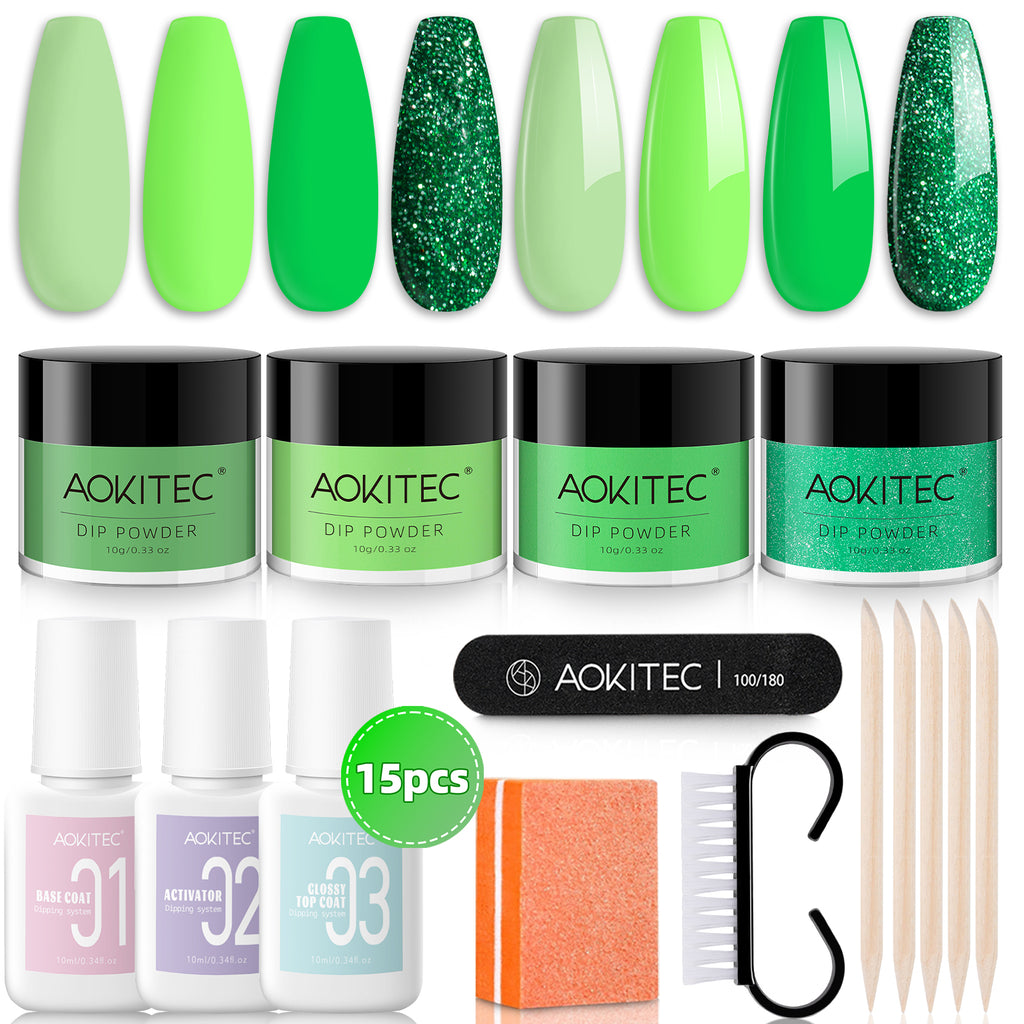 Aokitec Dip Powder Nail Kit - Spring Set Green Series Colors Dip Powde ...
