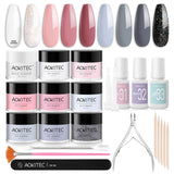 Aokitec 8+1 Colors Dip Powder Nail Kit - Dipping Powder Set Gillter series