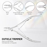 Aokitec Cuticle Trimmer with Cuticle Pusher, 5PCS Professional Stainless Steel Pedicure Manicure Tools Kit with Triangle Nail Polish Scrapper Cuticle Nipper Nail Dust Brush for Fingernails & Toenails