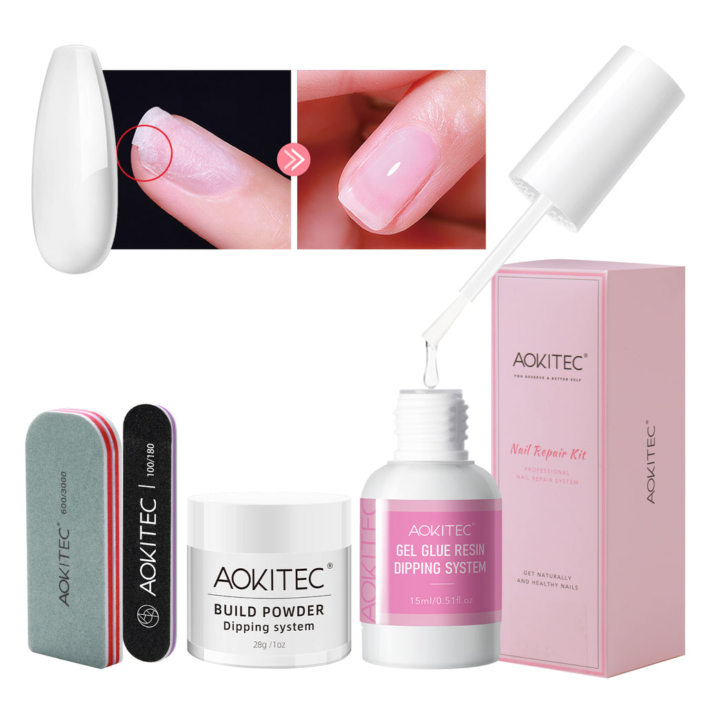 Aokitec Nail Repair Kit - 28g Clear Build Powder + 15ml Repair Glue fo ...