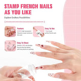 Aokitec French Tip Nail Stamp Kit - 4PCS Silicone Nail Stamper Kit Long & Short Clear Jelly Stamper for Nails with Scrapers Nail Art Design Tools Kit for French Manicure Salon Use Home DIY