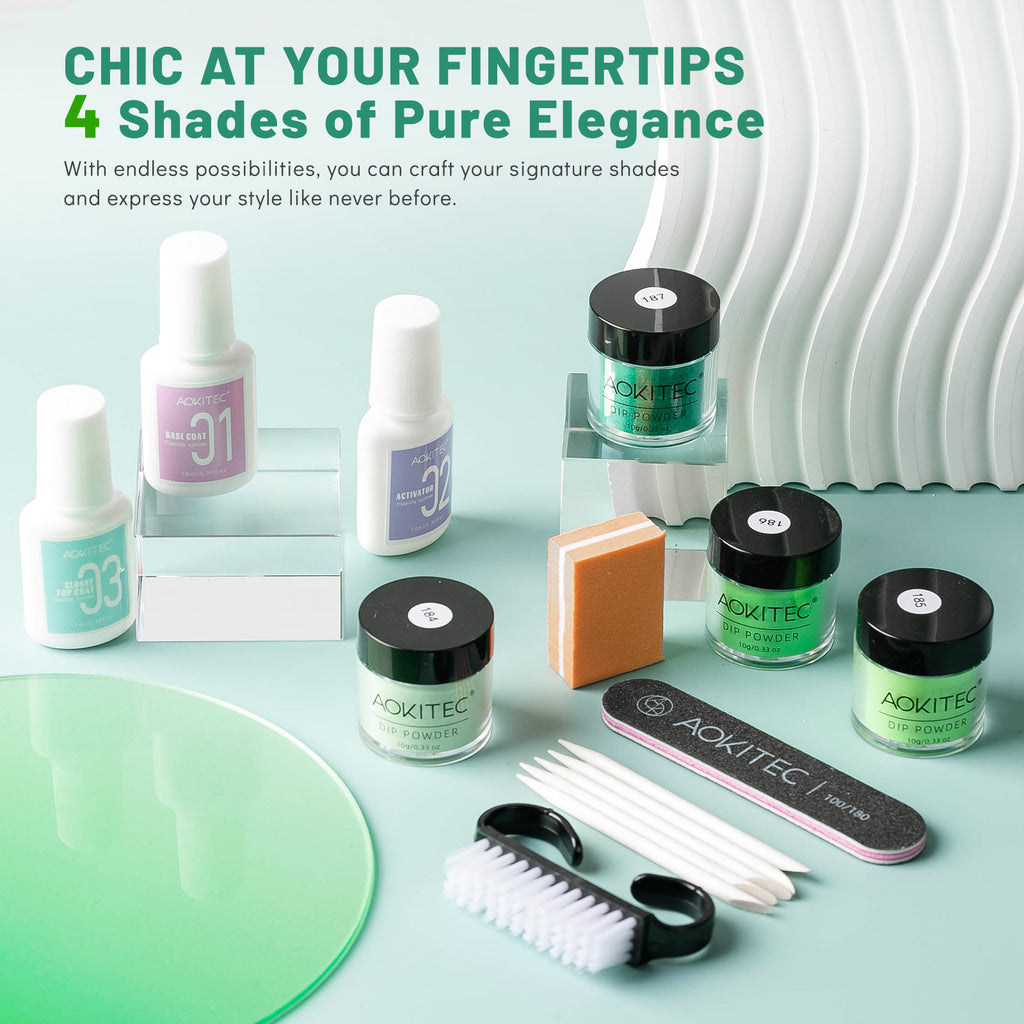Aokitec Dip Powder Nail Kit - Spring Set Green Series Colors Dip Powde ...