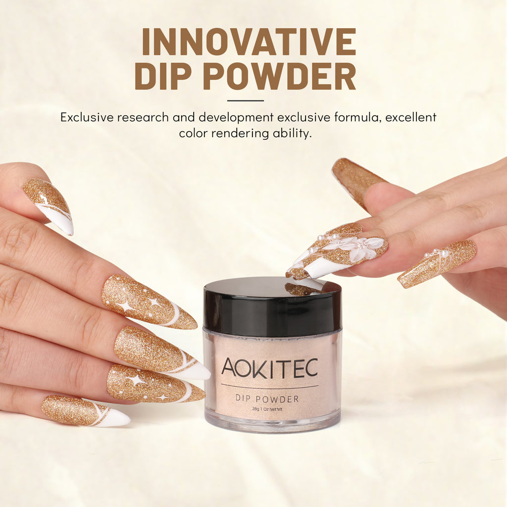 Aokitec Glitter Gold Dip Powder for Salon & Home DIY Nail Art 10g ...