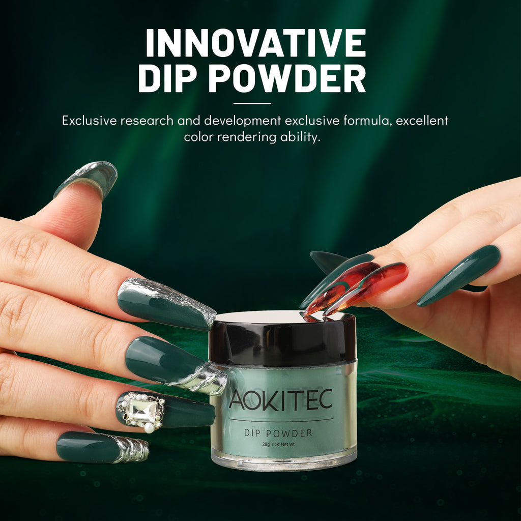 Aokitec Forest Gree Dip Powder, 1OZ Neutral Nail Dip Powder Nail Art ...