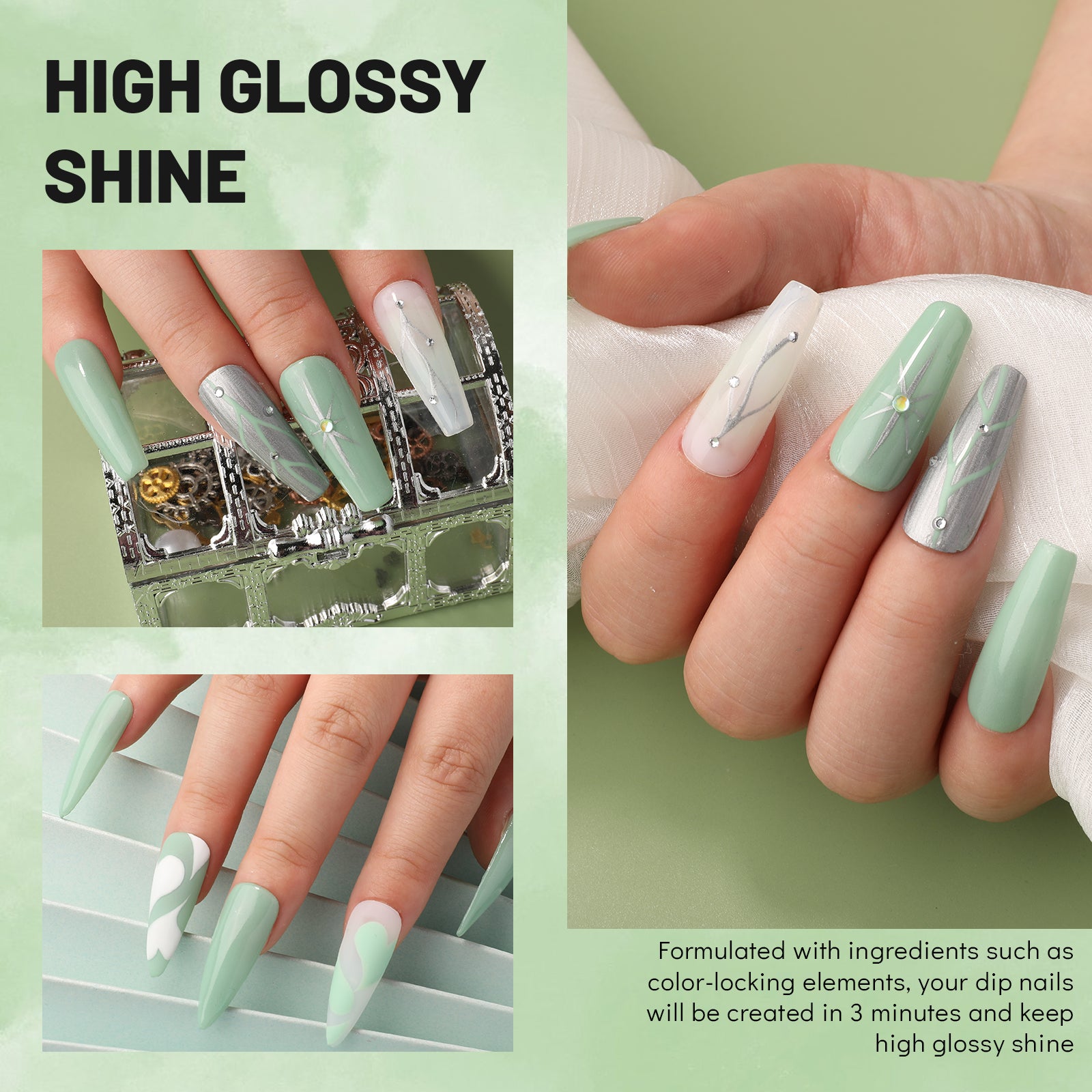 Minty Fresh Nails with Pastel Green Dip