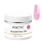 Aokitec Pink Glitter 7-in-1 Builder Nail Gel 60g Nail Extension & Strengthener Gel for Home DIY Salon Use