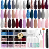 Aokitec 36PCS Dip Powder Nail Kit - 20+1 Colors Silver Black Pink Glitter Dipping Powder Nail Kit
