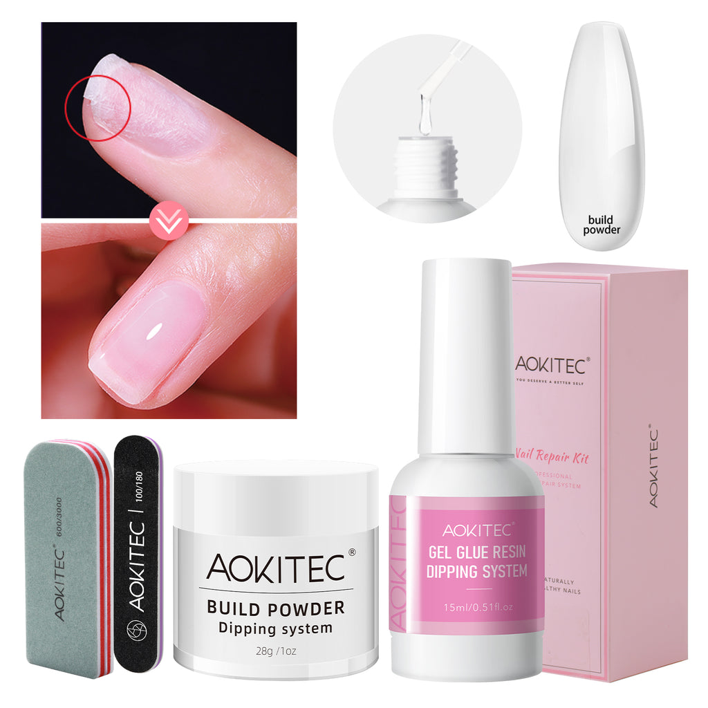 Aokitec Nail Repair Kit - 28g Clear Build Powder + 15ml Repair Glue fo ...
