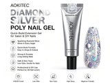 Aokitec Diamond Silver Poly Nail Gel 60ml Quick-Build Extension Gel for Salon & DIY Nails