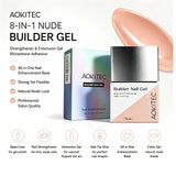 Aokitec 8-in-1 Nude Builder Gel 15ML, Nail Strengthener & Extension Gel, Rhinestone Adhesive & Base Coat for DIY & Salon Use