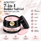 Aokitec 60g Pink 7-in-1 Builder Nail Gel, Hard Gel for Nail Extension Repair & Strengthening